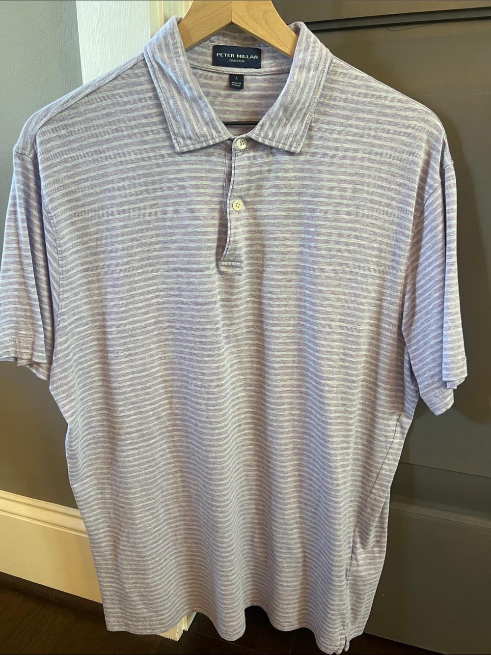 Peter Millar Lavender and White Striped Polo